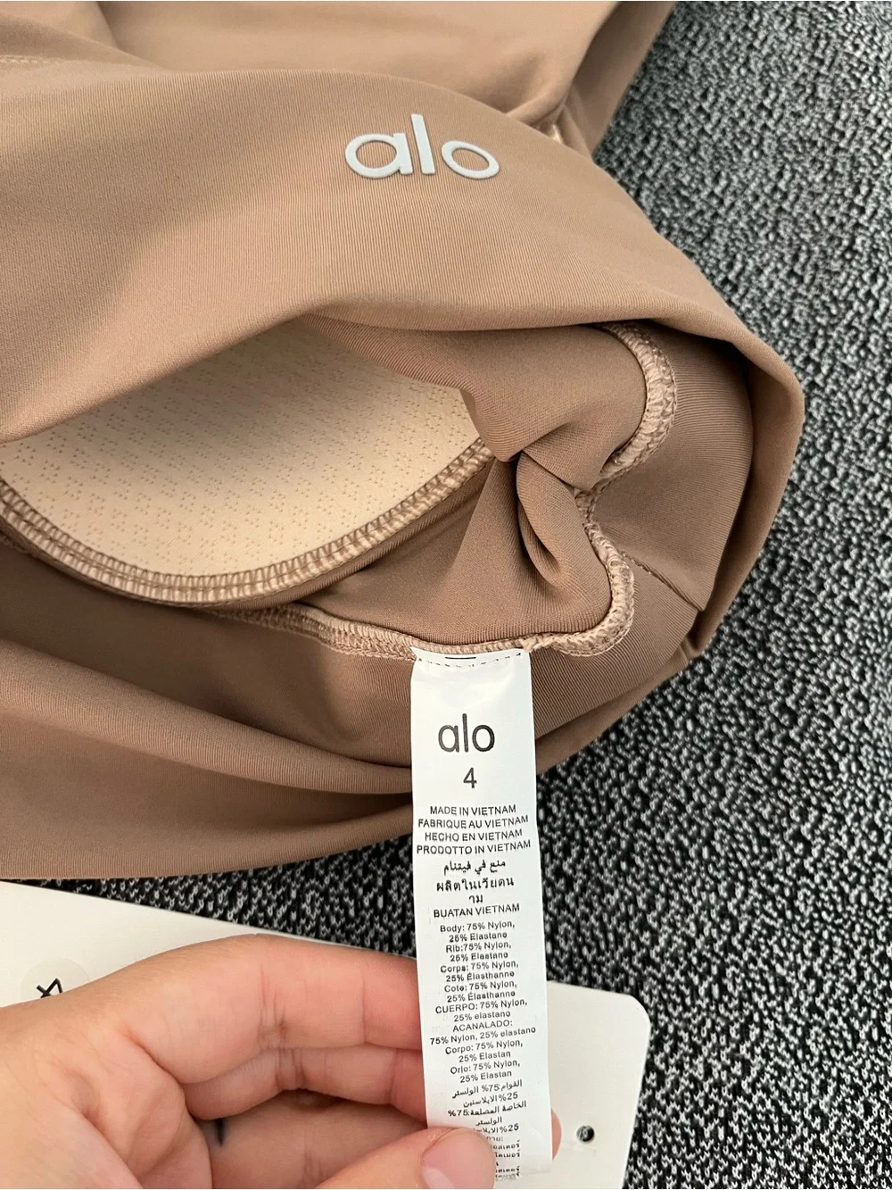 ALO Yoga High-Neck Sports Bra in Nude Tan
